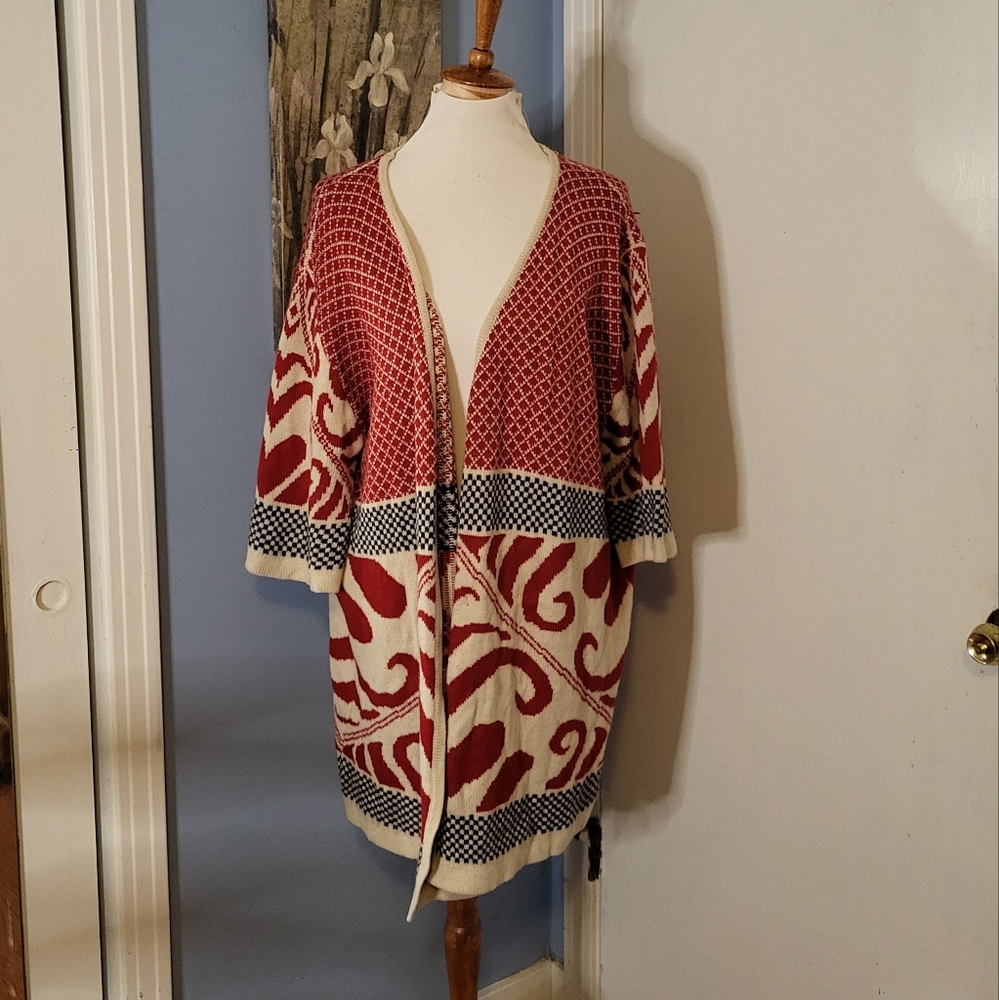 Red beige Oversized Cardigan Sweater M/L Artsy Trendology RR